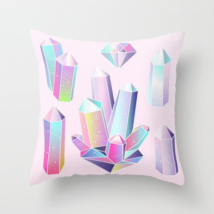 Pastel Rainbow Crystals Throw Pillow