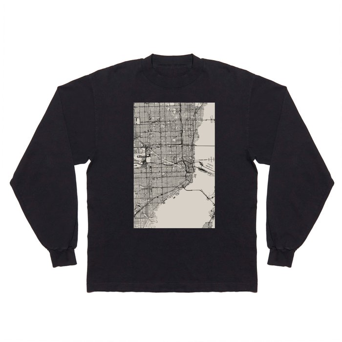USA, Miami Map - Black and White Long Sleeve T Shirt