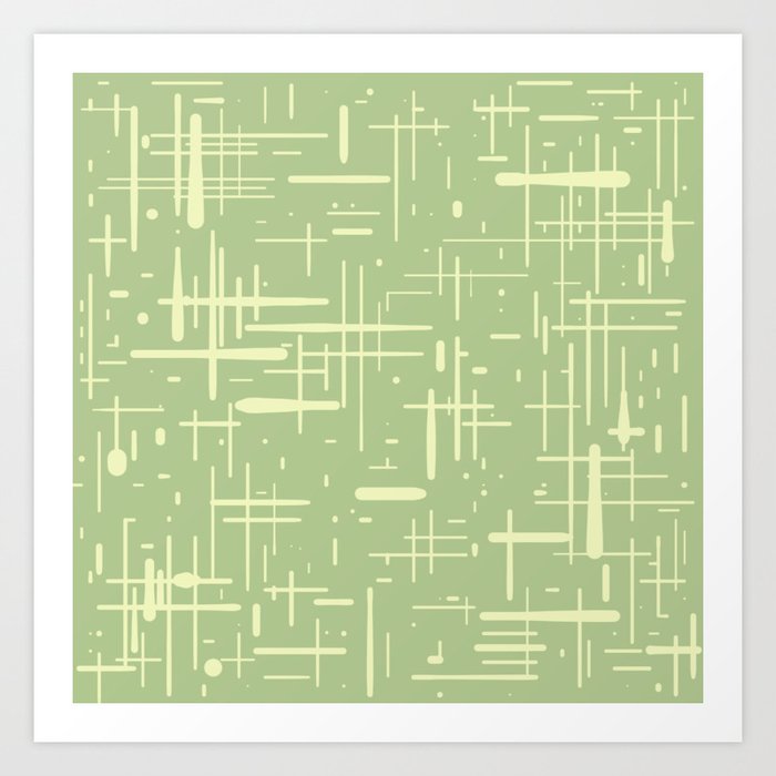 Mid-Century Modern Kinetikos Abstract Pattern in Light Sage Green Tones Art Print