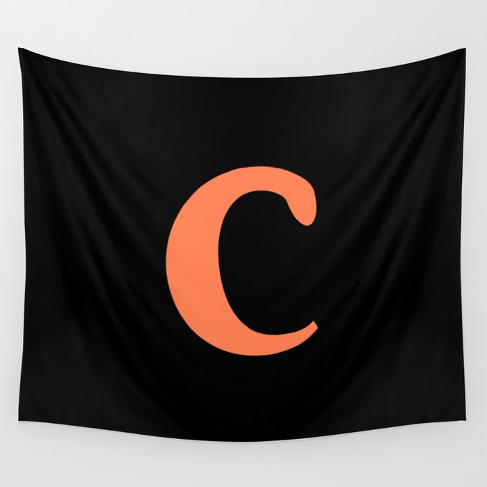 c (CORAL & BLACK LETTERS) Wall Tapestry