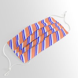 [ Thumbnail: Blue, Lavender & Coral Colored Lines/Stripes Pattern Face Mask ]