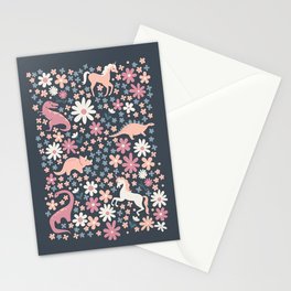 Floral Burst of Dinosaurs and Unicorns in Mauve + Peach Stationery Card