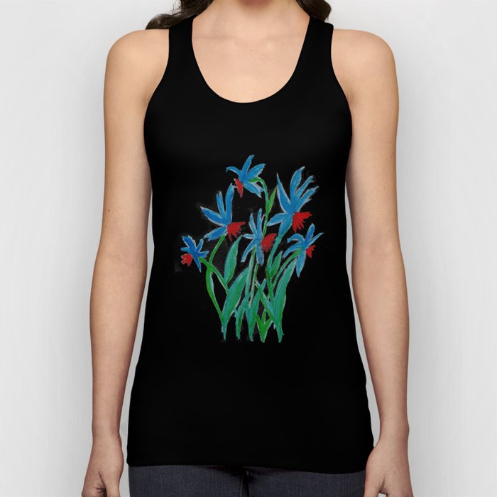 Hand painted watercolor floral blue and red flowers Tank Top