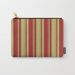 [ Thumbnail: Dark Khaki & Brown Colored Striped Pattern Carry-All Pouch ]