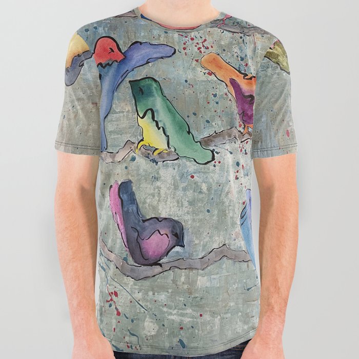 Colorful Birds Banter All Over Graphic Tee