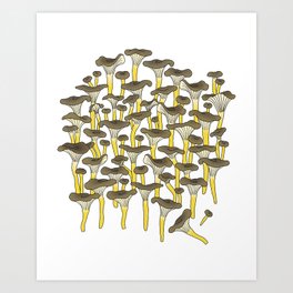 Yellow Foot Mushrooms Art Print | Autumn, Inthewoods, Drawing, Toadstools, Fungus, Yellowfoot, Curated, Seasonal, Spawns, Brown 