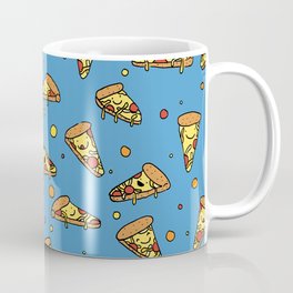 Cute Happy Smiling Pizza Pattern on blue background Mug