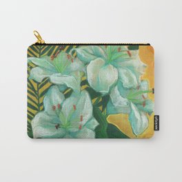 White Lilies and Palm Leaf Carry-All Pouch