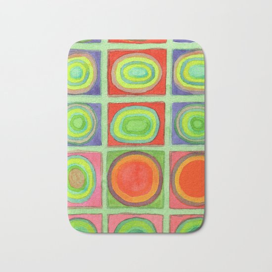 Green Grid filled with Circles and intense Colors Bath Mat
