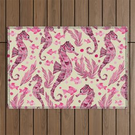 Watercolor Seahorse Pattern - Pink and Cream Outdoor Rug