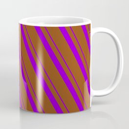 [ Thumbnail: Dark Violet and Brown Colored Striped/Lined Pattern Coffee Mug ]