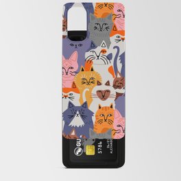 Funny diverse cat crowd character cartoon background Android Card Case