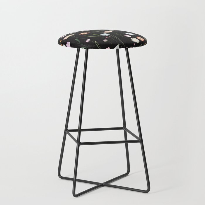 Moody Wildflowers Black Floral Pattern Bar Stool