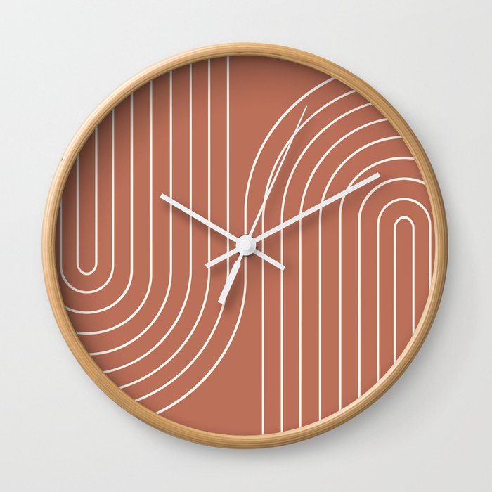 Minimal Line Curvature XCIV Coral Red Mid Century Modern Arch Abstract Wall Clock