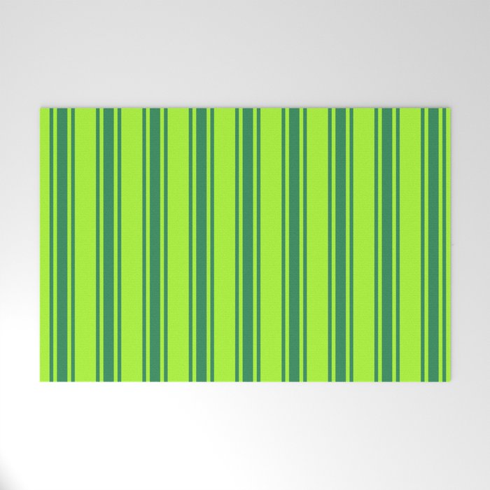 Light Green and Sea Green Colored Lines/Stripes Pattern Welcome Mat
