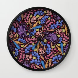Neon Tropical Jungle Leaves, Starfish and Snails Wall Clock