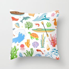 sea creatures pattern Throw Pillow