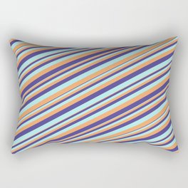 [ Thumbnail: Dark Slate Blue, Turquoise & Brown Colored Stripes/Lines Pattern Rectangular Pillow ]
