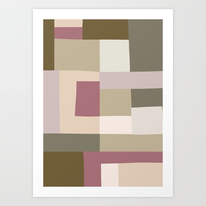 Mosaic | Color Blocking | Olive & Mauve Art Print