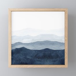 Indigo Abstract Watercolor Mountains Framed Mini Art Print