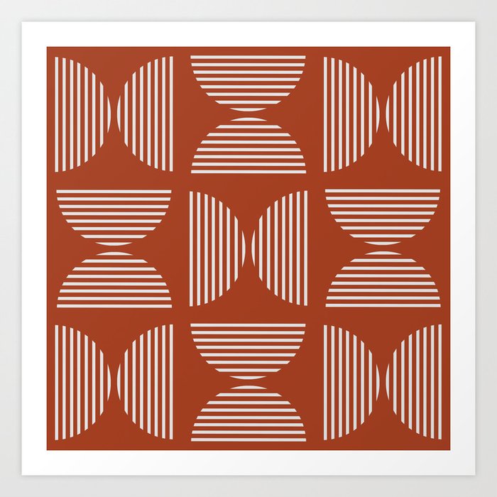 Warm Autumn Orange Geometric Striped Semi Circles Art Print