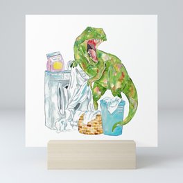 T-rex laundry dinosaur painting watercolour Mini Art Print
