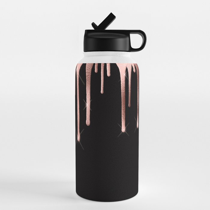 Black & Gold Drips Water Bottle by Rose Gold