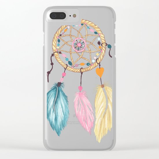 Bright watercolor boho dreamcatcher feathers Clear iPhone Case