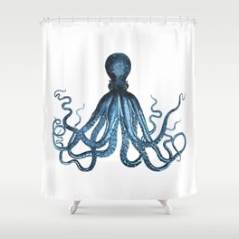 Octopus coastal ocean blue watercolor Shower Curtain