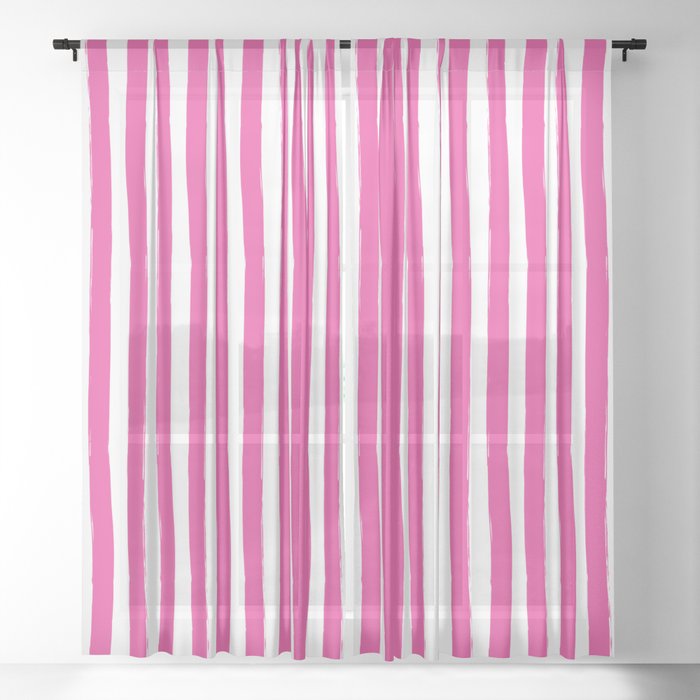 Pink and White Cabana Stripes Palm Beach Preppy Sheer Curtain
