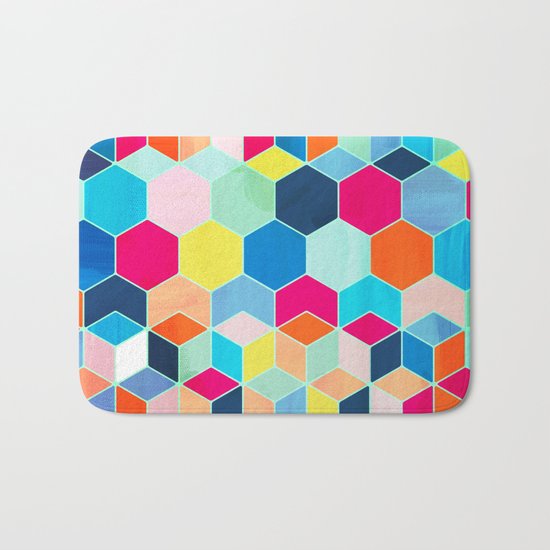 Super Bright Color Fun Hexagon Pattern Bath Mat