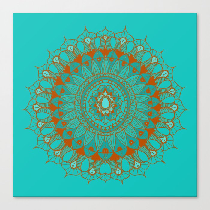 Hand-Drawn Bohemian Mandala Turquoise & Rust Canvas Print