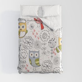 Baby Nursery Daycare Hand Drawn Owls Pattern Duvet Cover