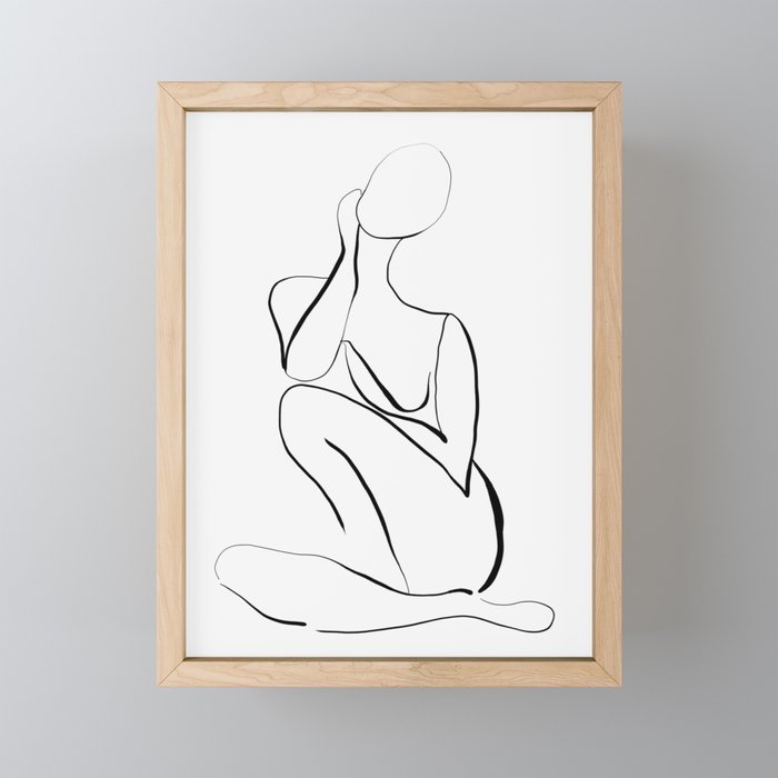 Female Figure Line Art Framed Mini Art Print