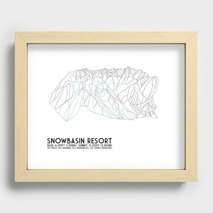 Snowbasin, UT - Minimalist Trail Art Recessed Framed Print