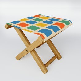 Midcentury Windows Geometric Check Pattern in Rainbow Pop Colours Folding Stool