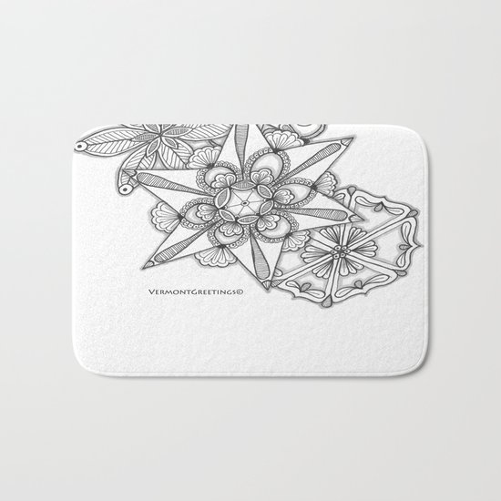 Vermont Zentangle Snow Flakes Illustration Bath Mat