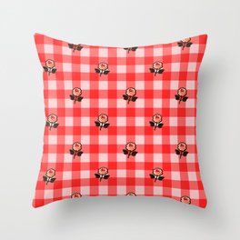 Red Gingham Roses Pattern Throw Pillow