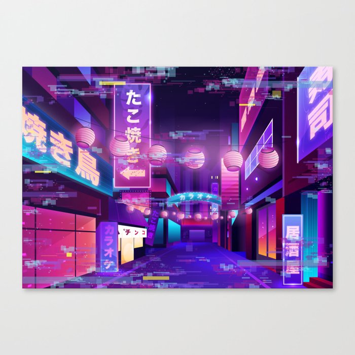 Tokio glitch - Synthwave Neon City Canvas Print