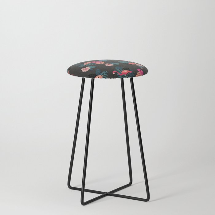 Tropical Flamingos – Charcoal Counter Stool