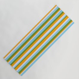 [ Thumbnail: Sky Blue, Green, Orange, and Lavender Colored Lines Pattern Yoga Mat ]