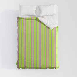 [ Thumbnail: Light Green & Violet Colored Pattern of Stripes Duvet Cover ]