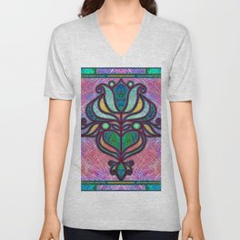 Stained Glass Tulip Heart in Pink and Green V Neck T Shirt