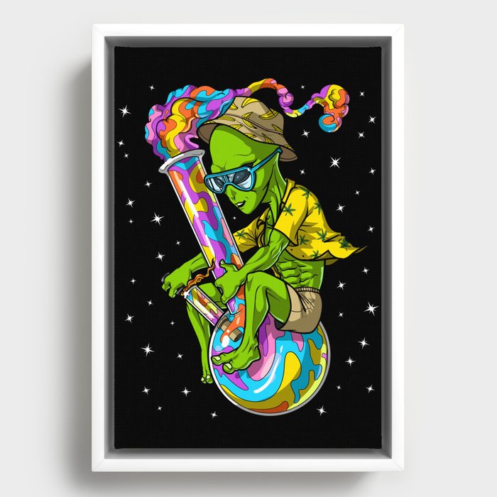 Alien Stoner Riding Bong Framed Canvas