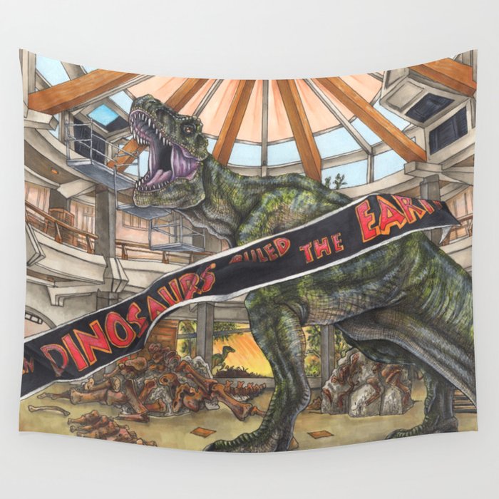 When Dinosaurs Ruled The Earth Jurassic Park T Rex Wall Tapestry By M Brookes Society6 