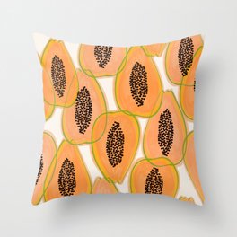 Papaya Cravings | Pastel Watercolor Tropical Fruit Food Painting | Juicy Sweet Illustration Throw Pillow