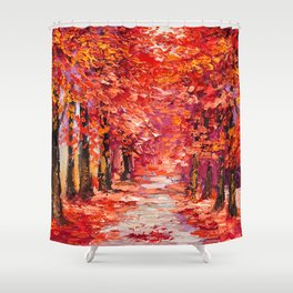 Oil painting colorful autumn trees Shower Curtain