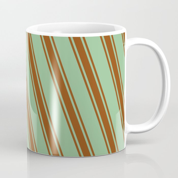 Dark Sea Green and Brown Colored Pattern of Stripes Coffee Mug