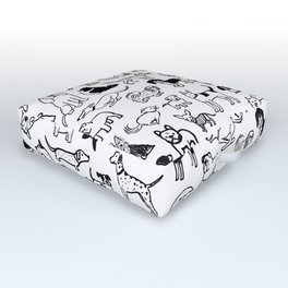 Black and White Dog Drawings | Cute Dog Breeds Pattern Outdoor Floor Cushion