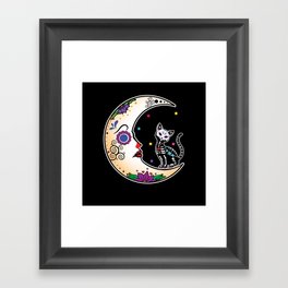 Muertos Day Of Dead Sugar Skull Cat Moon Aesthetic Framed Art Print